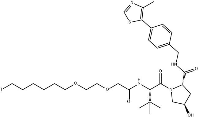 L-Prolinamide, N-[2-[2-[(6-iodohexyl)oxy]ethoxy]acetyl]-3-methyl-L-valyl-4-hydroxy-N-[[4-(4-methyl-5-thiazolyl)phenyl]methyl]-, (4R)- 结构式