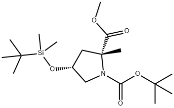 1,2-Pyrrolidinedicarboxylic acid, 4-[[(1,1-dimethylethyl)dimethylsilyl]oxy]-2-methyl-, 1-(1,1-dimethylethyl) 2-methyl ester, (2R,4R)- 结构式