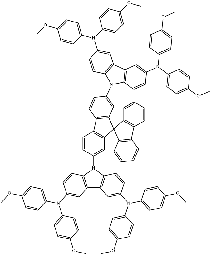 9H-Carbazole-3,6-diamine, 9,9'-(9,9'-spirobi[9H-fluorene]-2,7-diyl)bis[N3,N3,N6,N6-tetrakis(4-methoxyphenyl)- 结构式