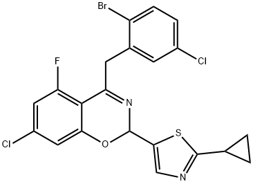 4-[(2-Bromo-5-chlorophenyl)methyl]-7-chloro-2-(2-cyclopropyl-5-thiazolyl)-5-fluoro-2H-1,3-benzoxazine 结构式