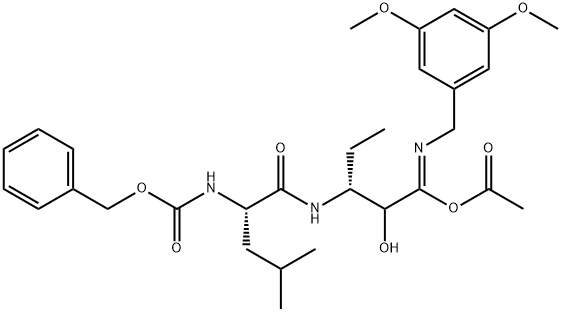acetic (3R,Z)-3-((S)-2-(((benzyloxy)carbonyl)amino)-4-methylpentanamido)-N-(3,5-dimethoxybenzyl)-2-hydroxypentanimidic anhydride 结构式