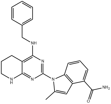 1-(4-(苄基氨基)-5,6,7,8-四氢吡啶[2,3-D]嘧啶-2-基)-2-甲基-1H-吲哚-4-甲酰胺 结构式