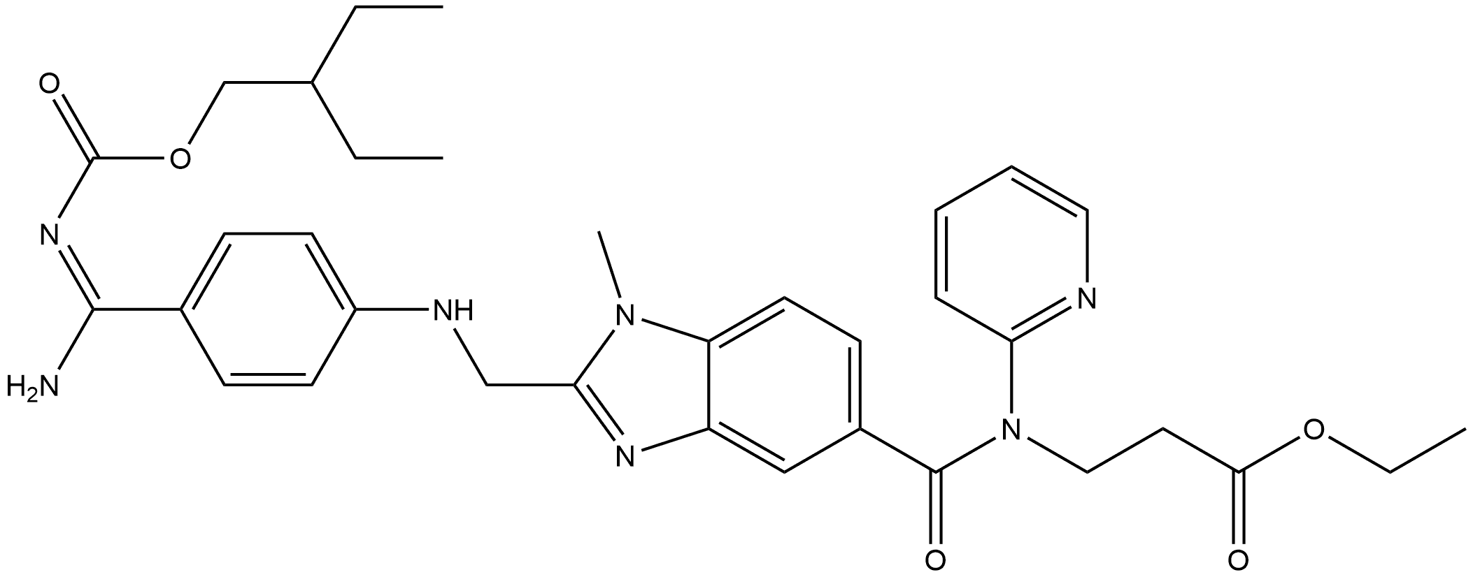 β-Alanine, N-[[2-[[[4-[(E)-amino[[(2-ethylbutoxy)carbonyl]imino]methyl]phenyl]amino]methyl]-1-methyl-1H-benzimidazol-5-yl]carbonyl]-N-2-pyridinyl-, ethyl ester 结构式