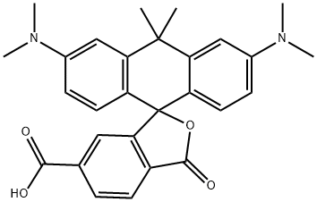 Spiro[anthracene-9(10H),1'(3'H)-isobenzofuran]-6'-carboxylic acid, 3,6-bis(dimethylamino)-10,10-dimethyl-3'-oxo- 结构式