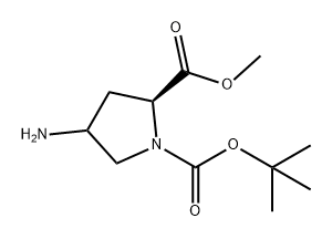 英文名称:1-(1,1-DIMETHYLETHYL) 2-METHYL (2S)-4-AMINO-1,2-PYRROLIDINEDICARBOXYLATE 结构式