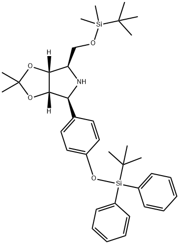 4H-1,3-Dioxolo4,5-cpyrrole, 4-(1,1-dimethylethyl)dimethylsilyloxymethyl-6-4-(1,1-dimethylethyl)diphenylsilyloxyphenyltetrahydro-2,2-dimethyl-, (3aR,4R,6S,6aS)- 结构式