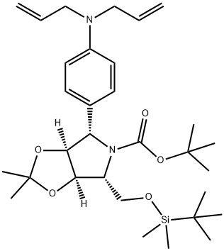 5H-1,3-Dioxolo4,5-cpyrrole-5-carboxylic acid, 4-(1,1-dimethylethyl)dimethylsilyloxymethyl-6-4-(di-2-propenylamino)phenyltetrahydro-2,2-dimethyl-, 1,1-dimethylethyl ester, (3aR,4R,6S,6aS)- 结构式