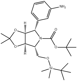 5H-1,3-Dioxolo4,5-cpyrrole-5-carboxylic acid, 4-(3-aminophenyl)-6-(1,1-dimethylethyl)dimethylsilyloxymethyltetrahydro-2,2-dimethyl-, 1,1-dimethylethyl ester, (3aS,4S,6R,6aR)- 结构式