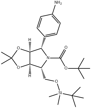 5H-1,3-Dioxolo4,5-cpyrrole-5-carboxylic acid, 4-(4-aminophenyl)-6-(1,1-dimethylethyl)dimethylsilyloxymethyltetrahydro-2,2-dimethyl-, 1,1-dimethylethyl ester, (3aS,4S,6R,6aR)- 结构式