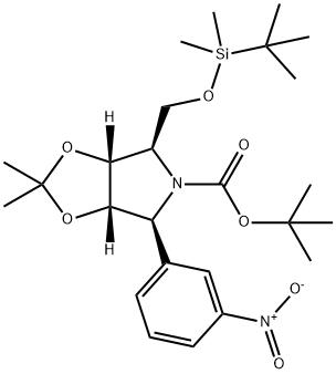 5H-1,3-Dioxolo4,5-cpyrrole-5-carboxylic acid, 4-(1,1-dimethylethyl)dimethylsilyloxymethyltetrahydro-2,2-dimethyl-6-(3-nitrophenyl)-, 1,1-dimethylethyl ester, (3aR,4R,6S,6aS)- 结构式