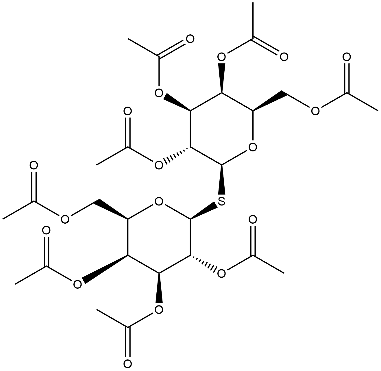 β-D-Galactopyranoside, 2,3,4,6-tetra-O-acetyl-β-D-galactopyranosyl 1-thio-, 2,3,4,6-tetraacetate 结构式