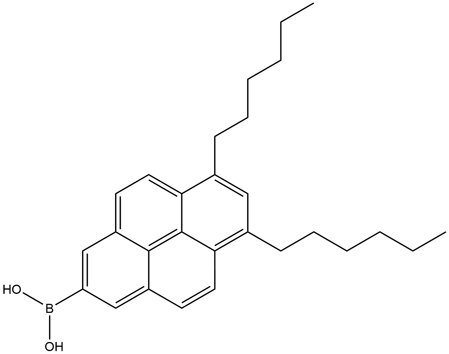 B-(6,8-Dihexyl-2-pyrenyl)boronic acid 结构式