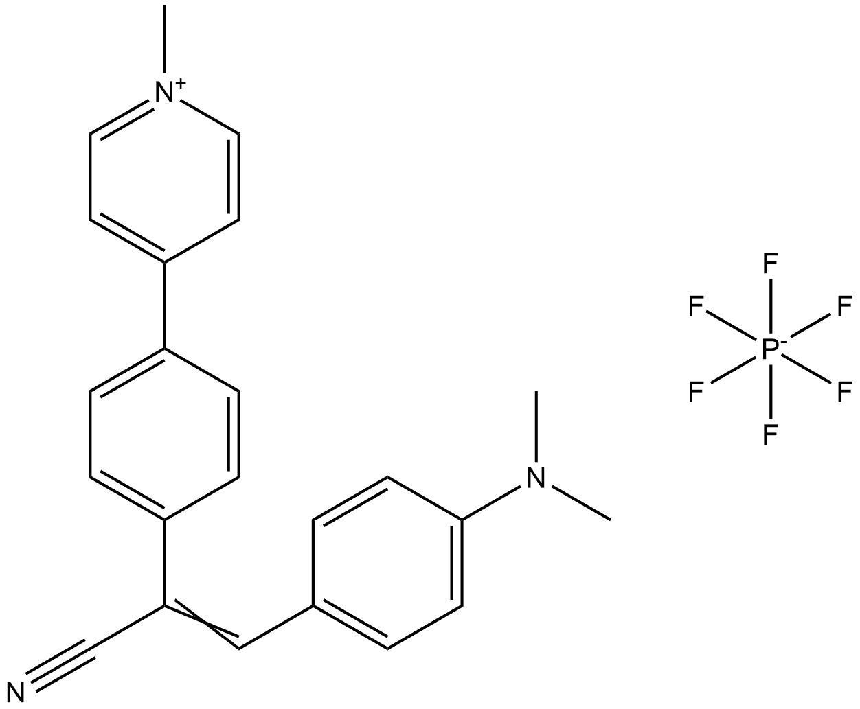 Pyridinium, 4-[4-[1-cyano-2-[4-(dimethylamino)phenyl]ethenyl]phenyl]-1-methyl-, hexafluorophosphate(1-) (1:1) 结构式