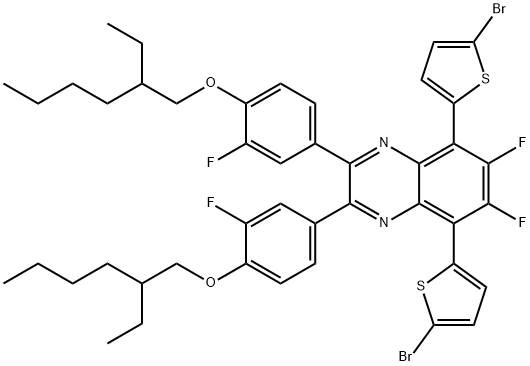 Quinoxaline, 5,8-bis(5-bromo-2-thienyl)-2,3-bis[4-[(2-ethylhexyl)oxy]-3-fluorophenyl]-6,7-difluoro- 结构式