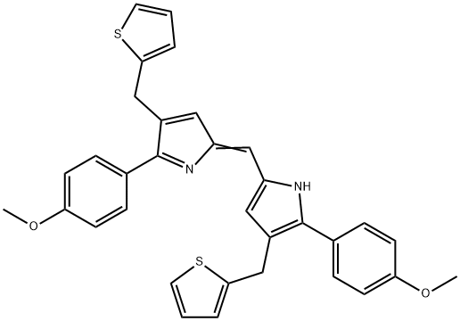 1H-Pyrrole, 2-(4-methoxyphenyl)-5-[[5-(4-methoxyphenyl)-4-(2-thienylmethyl)-2H-pyrrol-2-ylidene]methyl]-3-(2-thienylmethyl)- 结构式