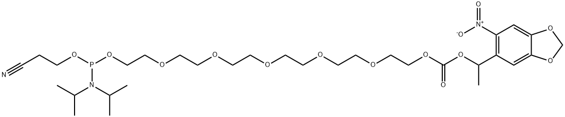 2,5,8,11,14,17,20-Heptaoxa-22-aza-21-phosphatetracosanoic acid, 21-(2-cyanoethoxy)-23-methyl-22-(1-methylethyl)-, 1-(6-nitro-1,3-benzodioxol-5-yl)ethyl ester 结构式