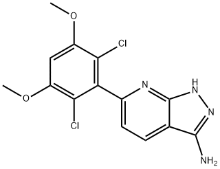 6-(2,6-二氯-3,5-二甲氧基苯基)-1H-吡唑并[3,4-B]吡啶-3-胺 结构式