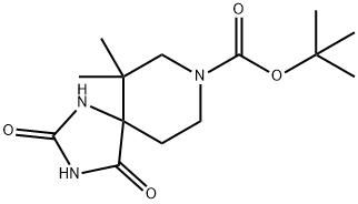 6,6-二甲基-2,4-二氧-1,3,8-三氮螺[4.5]癸烷-8-羧酸叔丁酯 结构式