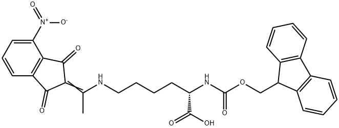 Nα-(9-Fluorenylmethoxycarbonyl)-Nε-[1-(4-nitro-1,3-dioxo-indan-2-ylidene)ethyl]-L-lysine 结构式