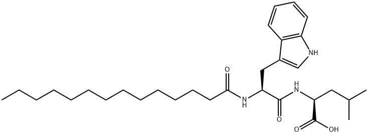 (S)-2-((S)-3-(1H-Indol-3-yl)-2-tetradecanamidopropanamido)-4-methylpentanoic acid 结构式