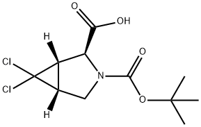 (+/-)-(1S*,2S*,5R*)-3-(tert-butoxycarbonyl)-6,6-dichloro-3-azabicyclo[3.1.0]hexane-2-carboxylic acid 结构式