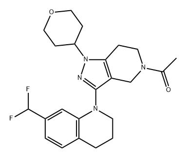 Ethanone, 1-[3-[7-(difluoromethyl)-3,4-dihydro-1(2H)-quinolinyl]-1,4,6,7-tetrahydro-1-(tetrahydro-2H-pyran-4-yl)-5H-pyrazolo[4,3-c]pyridin-5-yl]- 结构式