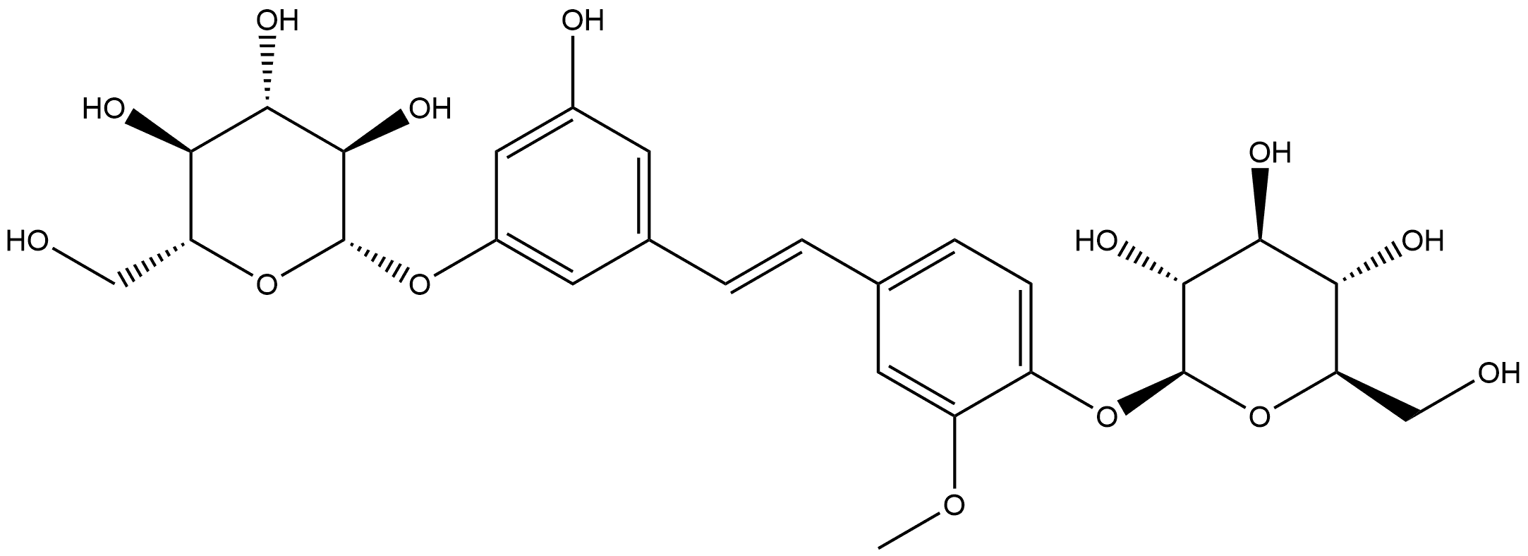 异丹叶大黄素-3,4'-二-O-Β-D吡喃葡萄糖苷 结构式