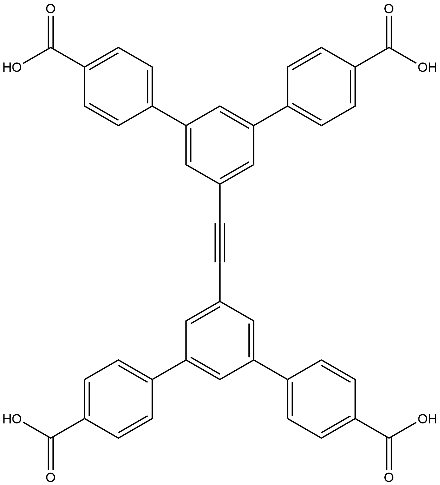 5′,5′′′′-(1,2-ETHYNEDIYL)BIS[[1,1′:3′,1′′-TERPHENYL]-4,4′′-DICARBOXYLIC ACID] 结构式