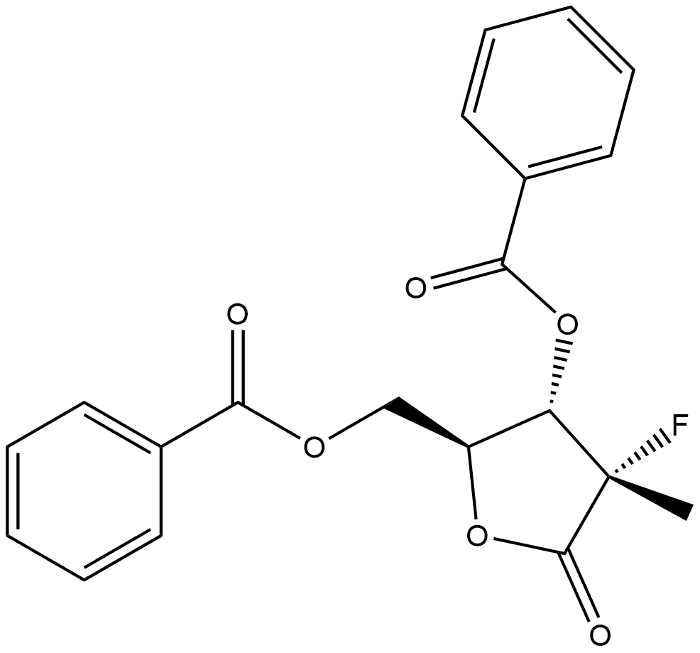 L-erythro-Pentonic acid, 2-deoxy-2-fluoro-2-methyl-, γ-lactone, 3,5-dibenzoate, (2S)- 结构式