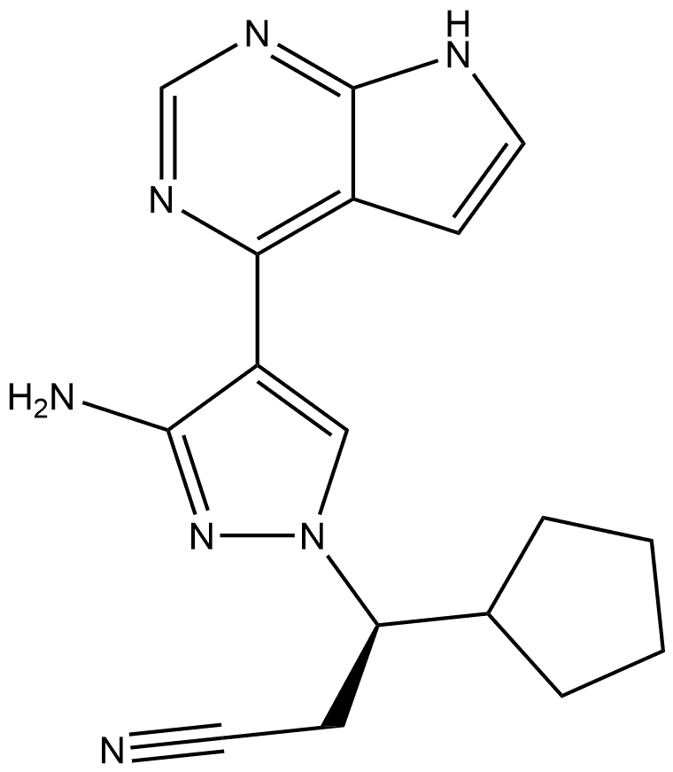 1H-Pyrazole-1-propanenitrile, 3-amino-β-cyclopentyl-4-(7H-pyrrolo[2,3-d]pyrimidin-4-yl)-, (βR)- 结构式