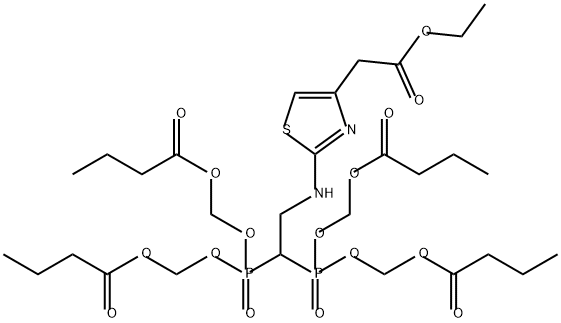 4-Thiazoleacetic acid, 2-[[2,2-bis[bis[(1-oxobutoxy)methoxy]phosphinyl]ethyl]amino]-, ethyl ester 结构式