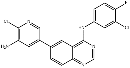 6-(5-氨基-6-氯吡啶-3-基)-N-(3-氯-4-氟苯基)喹唑啉-4-胺 结构式