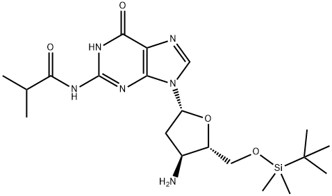 N-[9-[(2R,4S,5S)-4-氨基-5-[[(叔丁基二甲基硅基)氧基]甲基]-2-四氢呋喃基]-6-氧代-6,9-二氢-1H-嘌呤-2-基]异丁酰胺 结构式