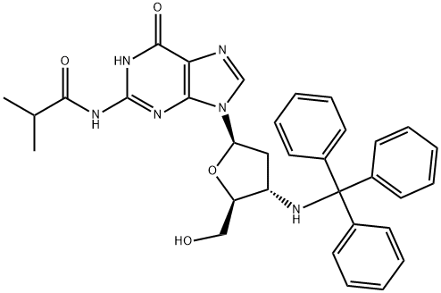 2',3'-二脱氧-N-(2-甲基-1-氧代丙基)-3'-[(三苯基甲基)氨基]鸟苷- 结构式