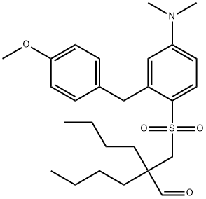 2-Butyl-2-({[4-(dimethylamino)-2-(4-methoxybenzyl)phenyl]sulfonyl}methyl)hexanal 结构式