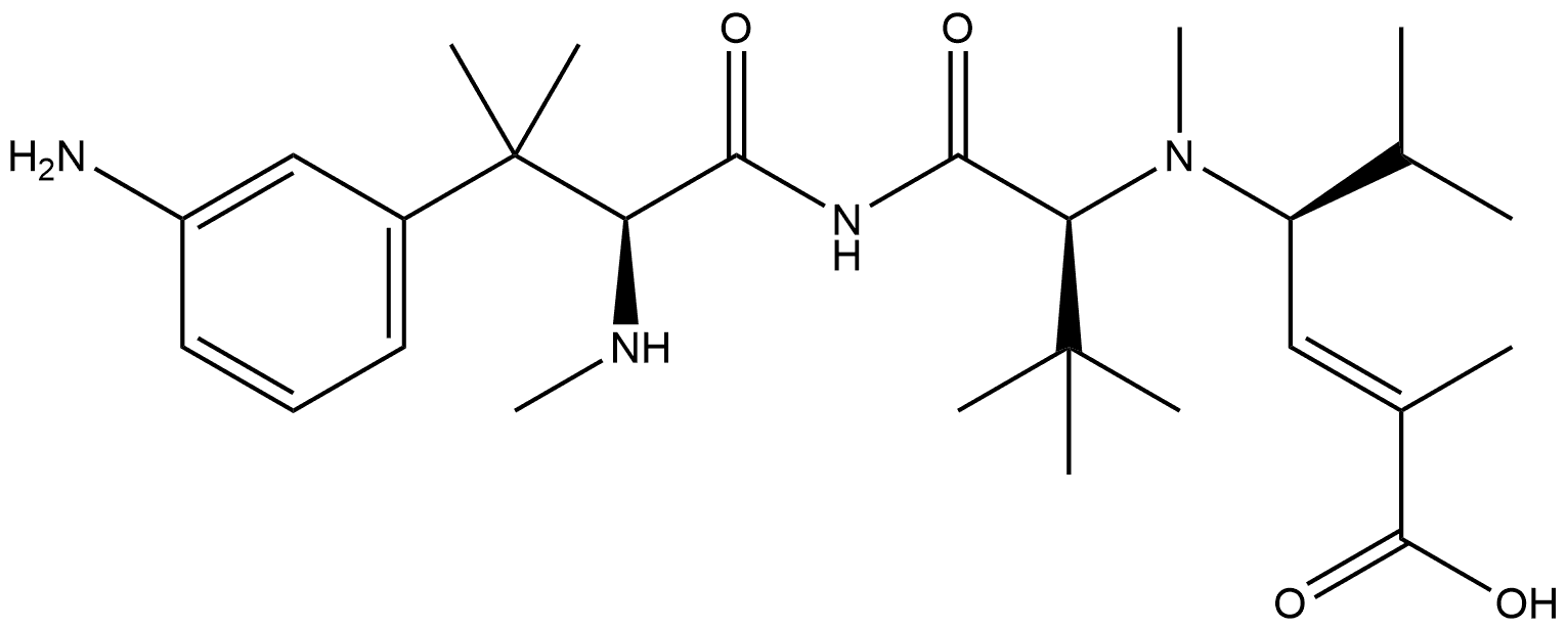 L-Valinamide, 3-amino-N,β,β-trimethyl-L-phenylalanyl-N-[(1S,2E)-3-carboxy-1-(1-methylethyl)-2-buten-1-yl]-N,3-dimethyl- 结构式