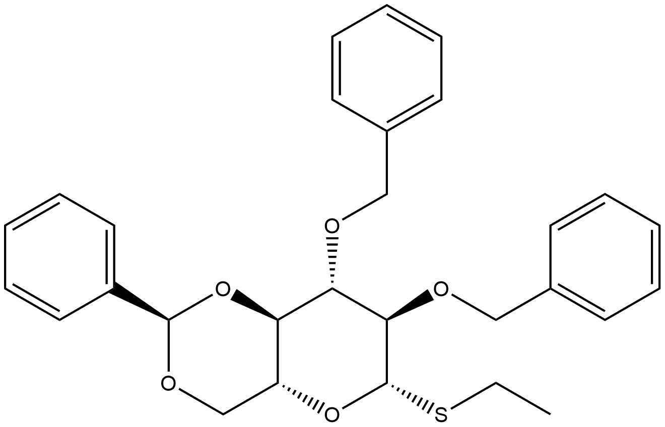 β-D-Glucopyranoside, ethyl 2,3-bis-O-(phenylmethyl)-4,6-O-[(R)-phenylmethylene]-1-thio- 结构式