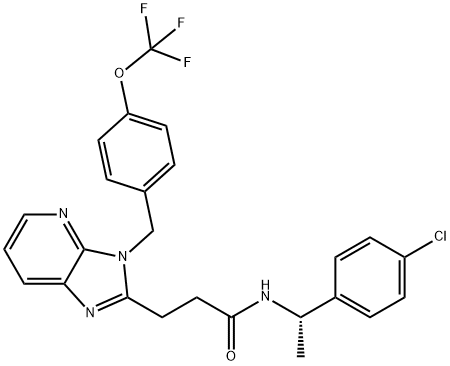 3H-Imidazo[4,5-b]pyridine-2-propanamide, N-[(1S)-1-(4-chlorophenyl)ethyl]-3-[[4-(trifluoromethoxy)phenyl]methyl]- 结构式