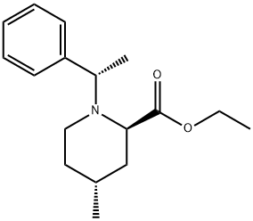 2-Piperidinecarboxylic acid, 4-methyl-1-[(1S)-1-phenylethyl]-, ethyl ester, (2R,4R)- 结构式