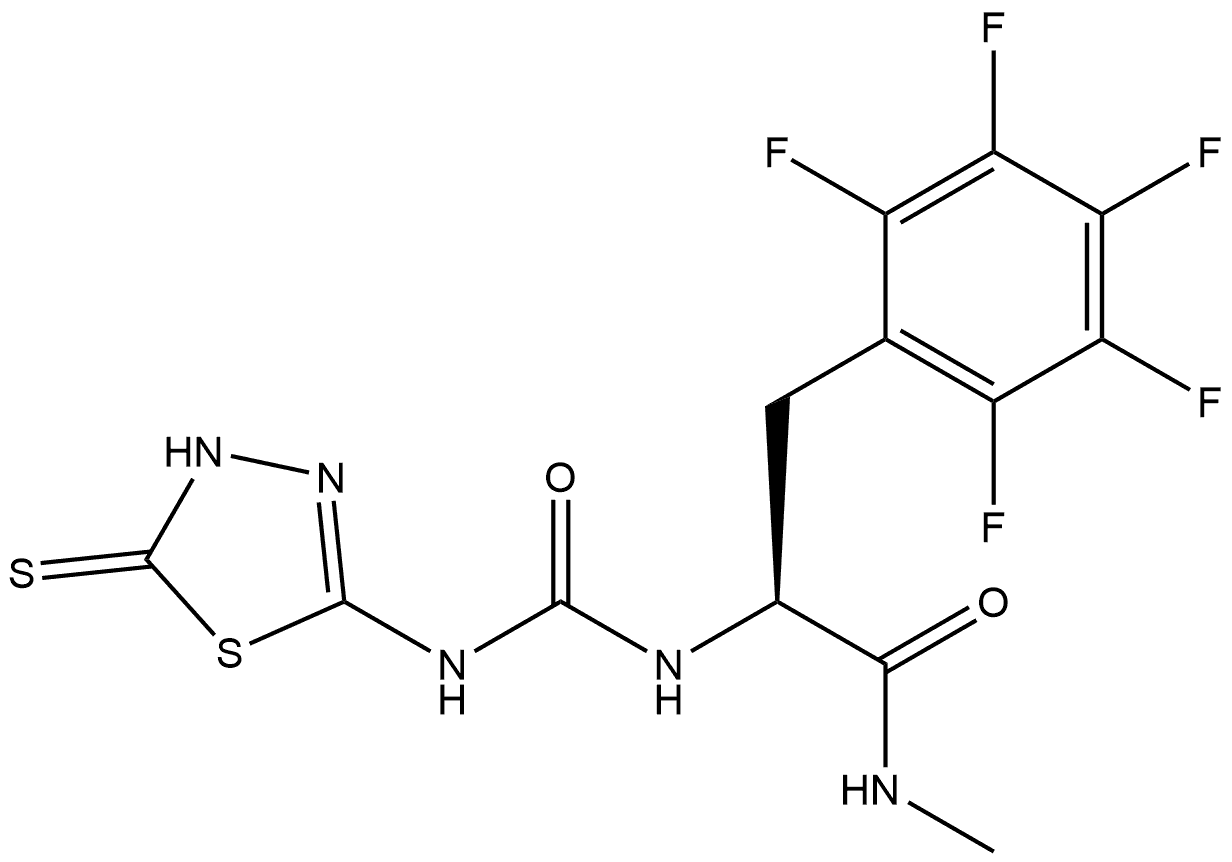 Benzenepropanamide, α-[[[(4,5-dihydro-5-thioxo-1,3,4-thiadiazol-2-yl)amino]carbonyl]amino]-2,3,4,5,6-pentafluoro-N-methyl-, (αS)- 结构式