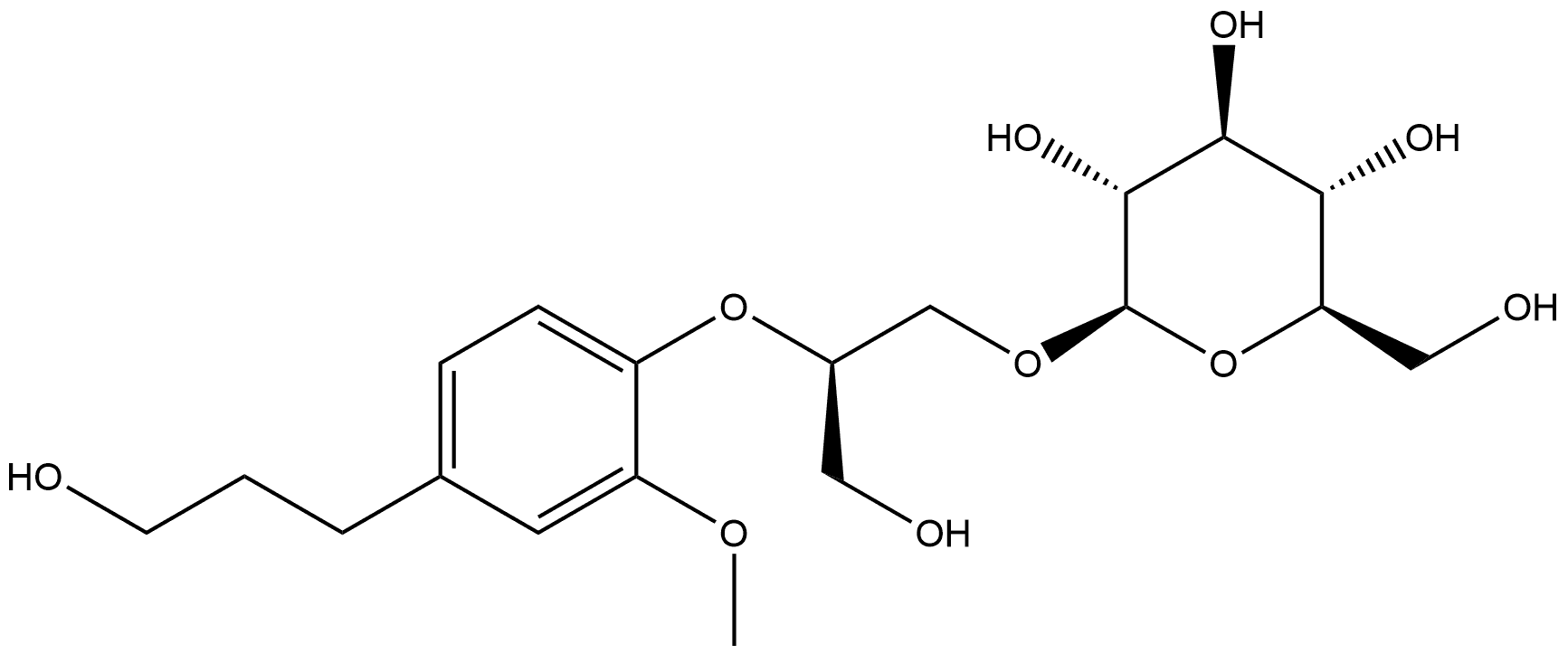 (2R)-3-Hydroxy-2-[4-(3-hydroxypropyl)-2- methoxyphenoxy]propyl beta-D-glucopyranoside 结构式