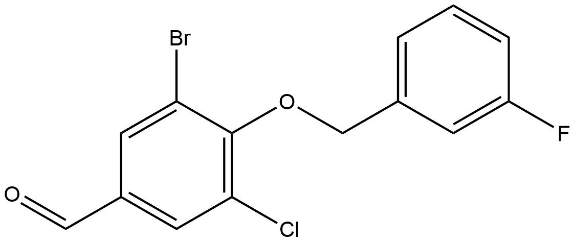 3-Bromo-5-chloro-4-[(3-fluorophenyl)methoxy]benzaldehyde 结构式