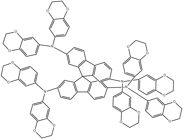 9,9'-Spirobi[9H-fluorene]-2,2',7,7'-tetramine, N2,N2,N7,N7,N2',N2',N7',N7'-octakis(2,3-dihydro-1,4-benzodioxin-6-yl)- 结构式