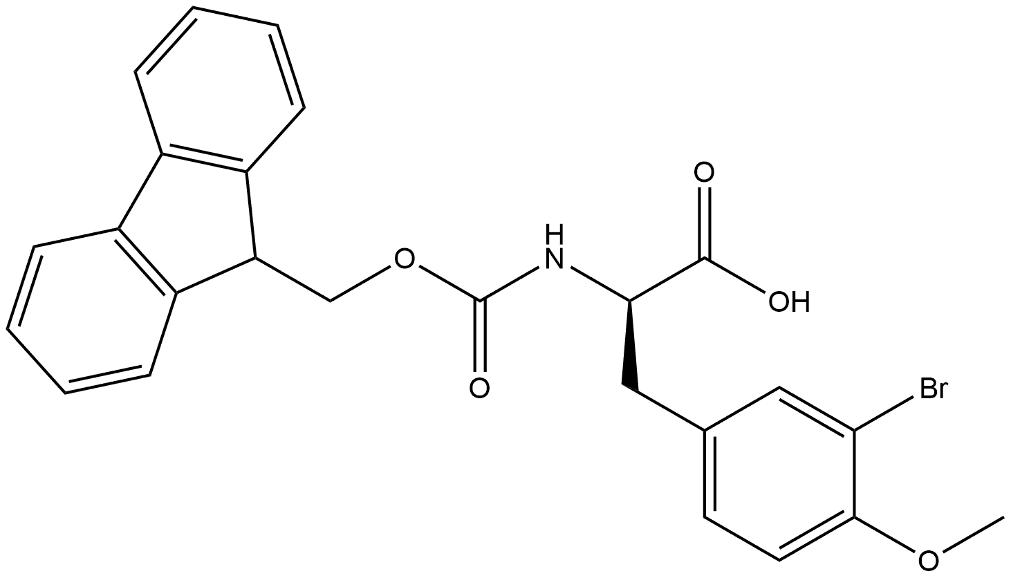 3-Bromo-N-[(9H-fluoren-9-ylmethoxy)carbonyl]-O-methyl-D-tyrosine 结构式