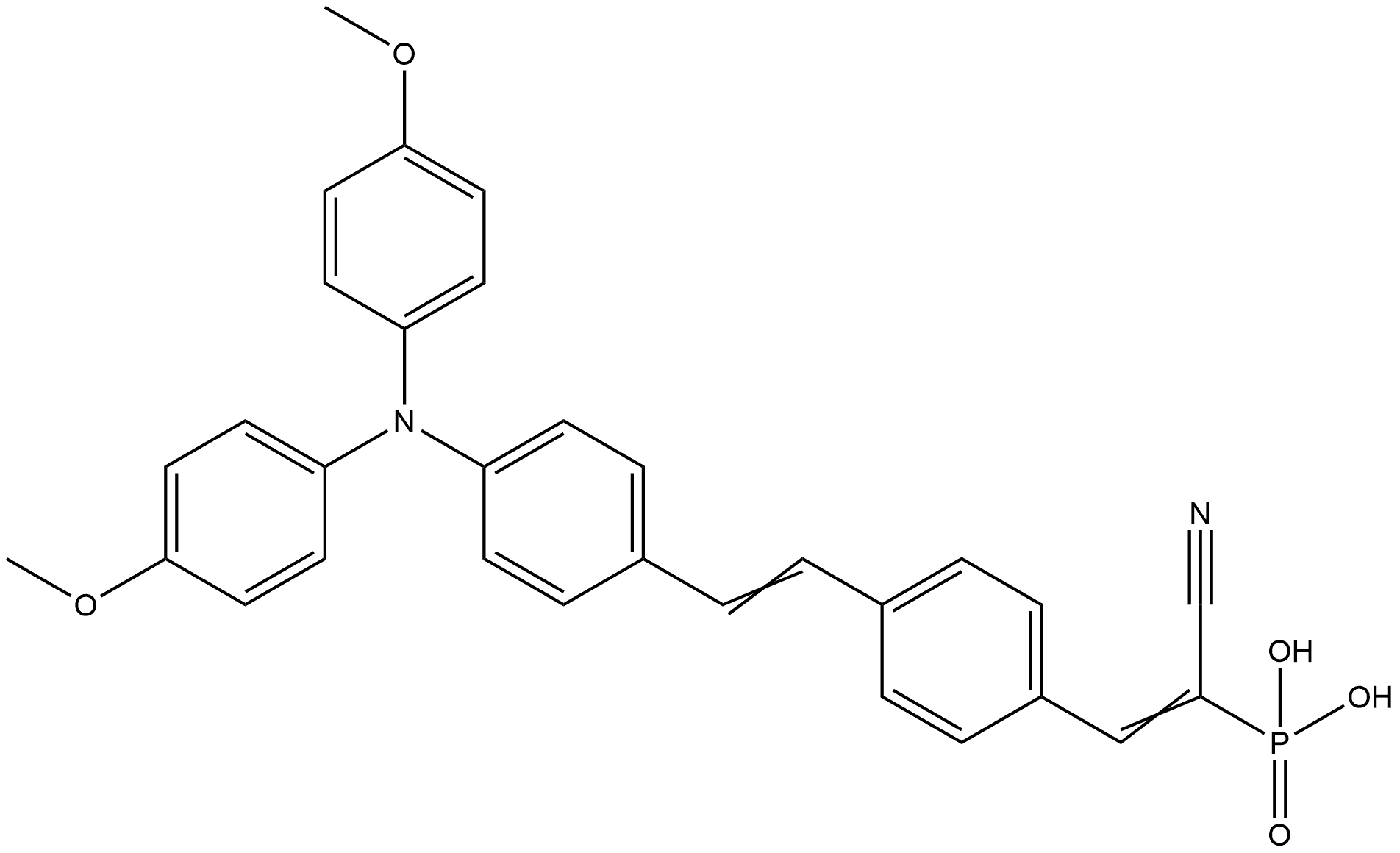 (E)-(2-(4'-(bis(4-methoxyphenyl)amino)-[1,1'-biphenyl]-4-yl)-1-cyanovinyl)phosphonic acid 结构式