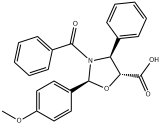 5-Oxazolidinecarboxylic acid, 3-benzoyl-2-(4-methoxyphenyl)-4-phenyl-, (2S,4S,5R)- 结构式