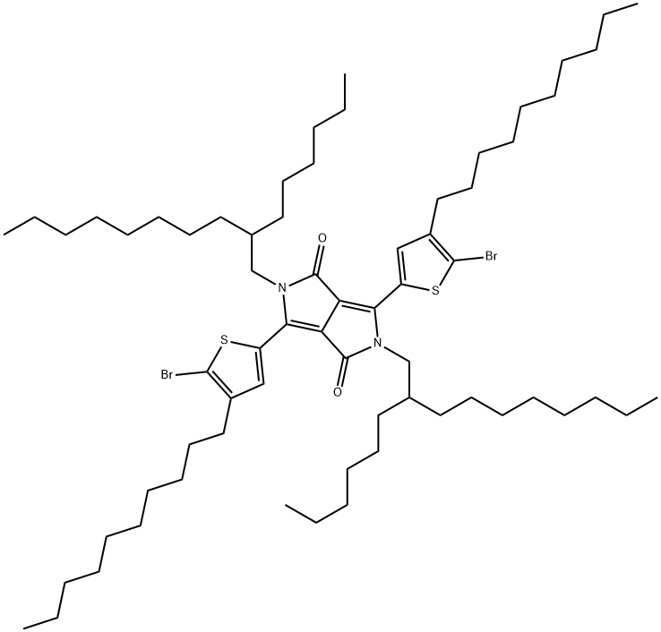 Pyrrolo[3,4-c]pyrrole-1,4-dione, 3,6-bis(5-bromo-4-decyl-2-thienyl)-2,5-bis(2-hexyldecyl)-2,5-dihydro- 结构式