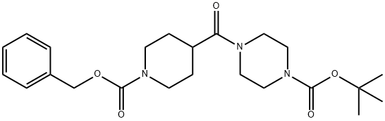 1-Piperazinecarboxylic acid, 4-[[1-[(phenylmethoxy)carbonyl]-4-piperidinyl]carbonyl]-, 1,1-dimethylethyl ester 结构式