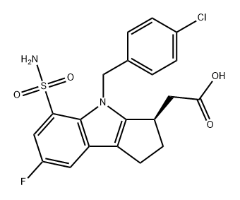 Cyclopent[b]indole-3-acetic acid, 5-(aminosulfonyl)-4-[(4-chlorophenyl)methyl]-7-fluoro-1,2,3,4-tetrahydro-, (3R)- 结构式