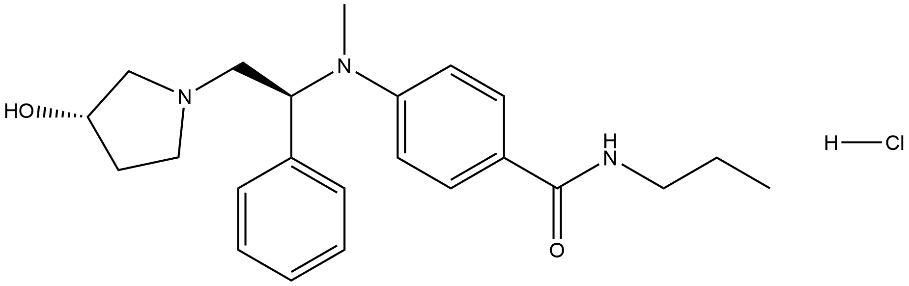 Benzamide, 4-[[(1S)-2-[(3S)-3-hydroxy-1-pyrrolidinyl]-1-phenylethyl]methylamino]-N-propyl-, hydrochloride (1:1) 结构式